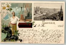 Zürich Wappen Schmied Industrie Suchard Schokolade 1898 Lithographie / Künstlerkarte