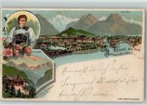 Interlaken Berner Oberland Frau in Tracht Heimwehfluh Schlumpf Lithographie