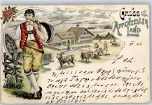 9050 Appenzell 1898 Lithographie Appenzeller Land Senner Tracht