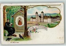 8840 Einsiedeln 1917 Gebrauchsspuren Gruss aus - Litho, Heiliger Meinrad