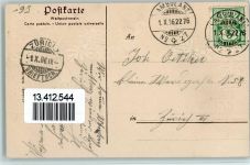 8750 Glarus 1906 Lithographie / Prägedruck Passepartout Jagd Gämsen Rucksack Edelweiss Ruderboot Volksgarten