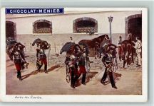 Chocolat Menier - Militär Frankreich, WK I Sortie des Ecuries, , sehr gute Erhaltung AK Schokolade