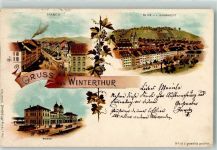 Winterthur Graben Blick v. d. Hohwacht Bahnhof Trauben Schlumpf 1898 Lithographie