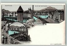 Luzern Lucerne Wasserturm Blick auf den Pilatus Schweizerhofquai Schlumpf Lithographie