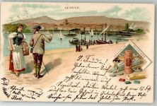 Genève Genf Tracht Suchard Schokolade 1900 Lithographie / Künstlerkarte