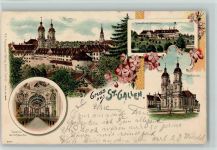 St. Gallen S. Gallo Nr. 1826 Gruss aus - Kloster r , Stiftskirche Künzli 1902 Lithographie