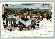 8215 Hallau 1903 BOAKC Gasthaus Zum Bären Dorfplatz Lithographie