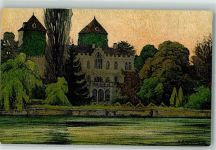 8274 Gottlieben Lithographie / Künstlerkarte Schloss sign Ernst E. Schlatter