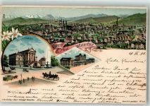 8400 Winterthur 1898 Lithographie Stadthaus Bahnhof Pferdestraßenbahn Verlag Schlumpf Nr 422