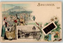 Luzern Lucerne Eisenbahn Tracht Touristen Wappen Suchard Schokolade 1899 Lithographie / Künstlerkarte