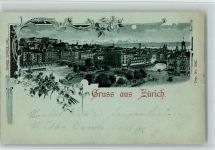 Zürich Gruss aus - Verlag Carl Künzli Nr. 3043, AK Künzli 1898 Lithographie / Mondschein
