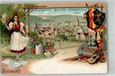 O6500 Gera Nr. 20 Wappen Tracht Gießkanne Fürstentum Reuss Suchard Schokolade 1899 Lithographie / Künstlerkarte