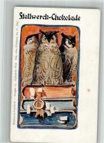 Gruppe 14 Gefiederte der Welt Von Otto Eckmann Nr. V Eule Jugendstil Stollwerck Schokolade 1900 BOAKC