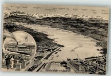 Zürich Vogelschau Dampfer Helvetia Dampfschifffahrt auf dem Zürich-See Binnenschiff Foto AK