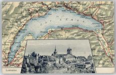 1000 Lausanne Losanna Künstlerkarte Landkarte