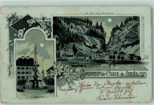 2300 La Chaux-de-Fonds 1901 Gebrauchsspuren Le Col des Roches La Fontaine Lithographie Mondschein