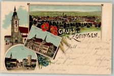 4800 Zofingen 1907 Lithographie Kirche Postamt Rathaus
