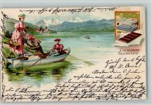 Picknick mit dem Ruderboot AK Suchard Schokolade 1900 Lithographie