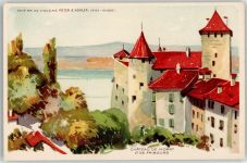 Fribourg Freiburg Peter u. Kohler Schlatter de Morat Schokolade Lithographie