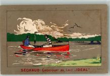 Ruderboot Künstlersteindruck Chocolat au Lait IDEAL Suchard Schokolade 1906 Gebrauchsspuren