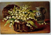 sign. Schmidt P. Korb Maiglöckchen Krug Cacao Grootes Serie 498 Schokolade Künstlerkarte