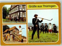 O5701 Zella b Mühlhausen, Thür Hirtenbläsergruppe Trachten Kühe Alphorn Foto AK