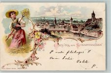 Schaffhausen Sciaffusa Nr. 809 Gruss aus - Heuernte, Teilansicht AK Künzli Lithographie