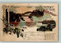 Schaffhausen Sciaffusa Nr. 1465 Gruss aus - Rheinfall, Litho , Mondschein , Weintrauben , Spruch über den Wein Künzli 1899 Gebrauchsspuren