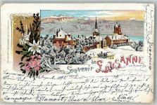 1000 Lausanne Losanna 1898 Gebrauchsspuren Winterlithographie mit Glimmerauflage
