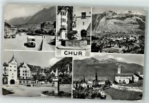 7000 Chur Coire 1959 Foto AK Postbus Denkmal Brunnen Schloss