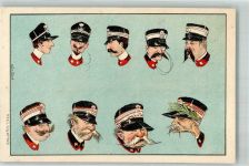 Humoristische Köpfe von Soldaten Karikatur Militär Dep. 2437 Künzli 1899 Lithographie / Künstlerkarte