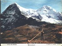 Alphornbläser im Berner Oberland, mit Tonträger deshalb Loch in Mitte Alphorn Riesen AK