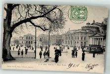 1200 Genève Genf 1908 Foto AK Place Neuve Straßenbahn Denkmal Marke bildseitig