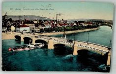4000 Basel Bâle 1911 Foto AK Brücke Straßenbahn Dampfschiff