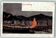 8840 Einsiedeln 1903 Lithographie Nacht Stadtansicht beleuchtet