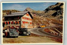 Julier Postbus Gasthaus Julierpass Postkutsche Schweiz Foto AK