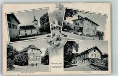 3236 Gampelen 1914 Foto AK Postamt Kirche Gasthaus Bahnhof Schulhaus