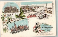 8000 Zürich 1896 Winterlithographie Theater Neue Tonhalle Neujahrsgüsse