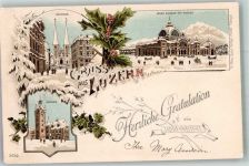 6000 Luzern Lucerne 1917 Winterlithographie Rathaus Hof- Kirche Neuer Bahnhof Pilatus