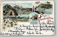 6370 Stans 1898 Gebrauchsspuren Stansstaad Vierwaldstätter See Turm Pilatus Lithographie