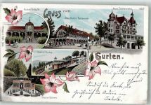 Gurten Kulm Lithographie Bahnhof Bergbahn Gasthaus Bahnhof Wabern