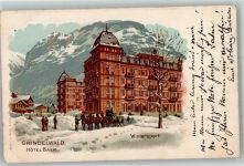 3818 Grindelwald 1901 Gebrauchsspuren Hotel Bär Pferdeschlitten Winterlithographie