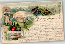6370 Stans 1898 Lithographie Tracht Hotel Stanserhorn