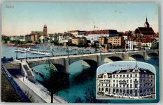 4000 Basel Bâle 1924 Foto AK Hotel Bayr. Hof Dampfschiff Rheinbrücke