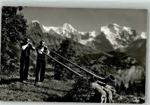 Bläser mit Eiger Mönch u. Jungfrau Alphorn Foto AK