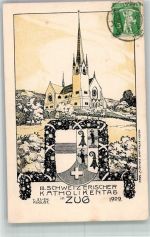 6300 Zug Zugo 1909 Lithographie Kath. Kirche Katholikentag 1909
