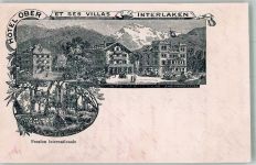 3800 Interlaken 1895 Lithographie Pension International Hotel Ober et ses Villas Vorläufer