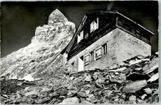3920 Zermatt 1959 Foto AK Hüttenstempel Matterhorn- Hütte