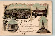 9000 St. Gallen S. Gallo 1899 Lithographie Denkmal Monumentalbrunnen Museum Kloster