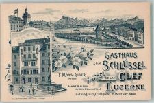 6000 Luzern Lucerne Lithographie Gasthaus zum Schlüssel Denkmal Brunnen